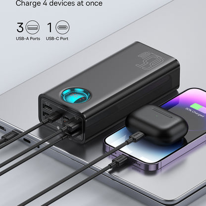 Externer Akku Baseus Amblight Digitalanzeige, 26800mAh, 65W, QC + PD, 1 x USB-C - 4 x USB-A, Schwarz P10022402113-00