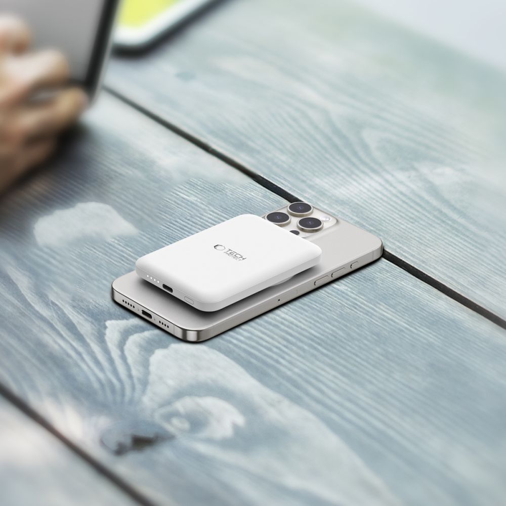 Tech-Protect PB10 LifeMag Wireless Externer Akku, 5000mAh, 15W, PD + FQI, 1 x QI - 1 x USB-C, Weiß