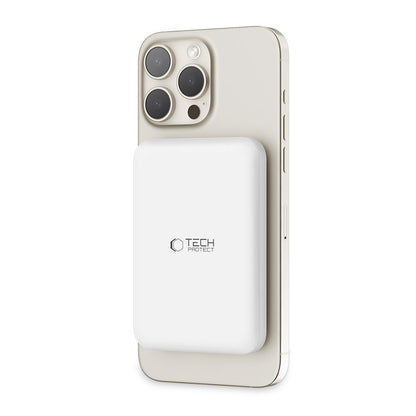 Tech-Protect PB10 LifeMag Wireless Externer Akku, 5000mAh, 15W, PD + FQI, 1 x QI - 1 x USB-C, Weiß