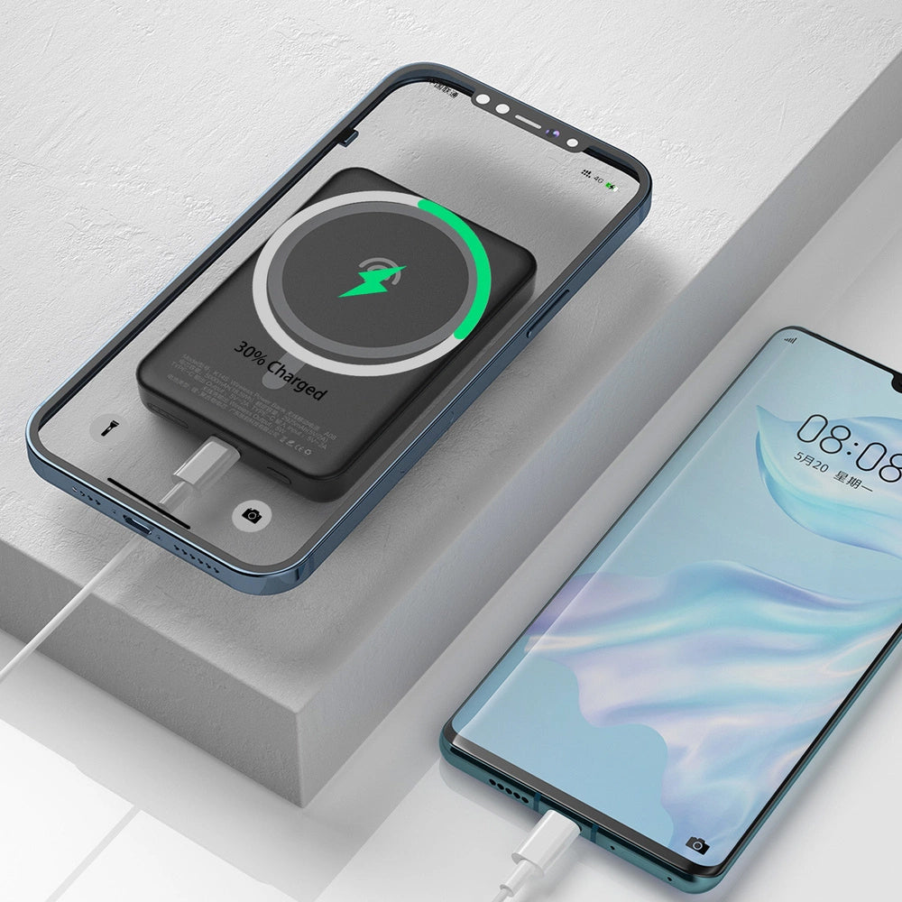 Dudao K14S Drahtloser externer Akku, 5000mAh, 10W, PD + QI, 1 x QI - 1 x USB-C, Schwarz