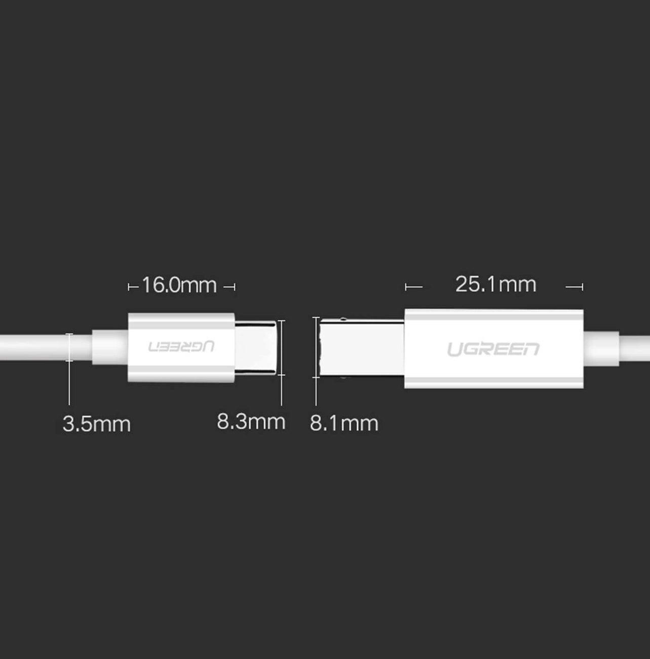 Druckerkabel UGREEN US241, USB-C - USB-B, 1,5m, Weiß 