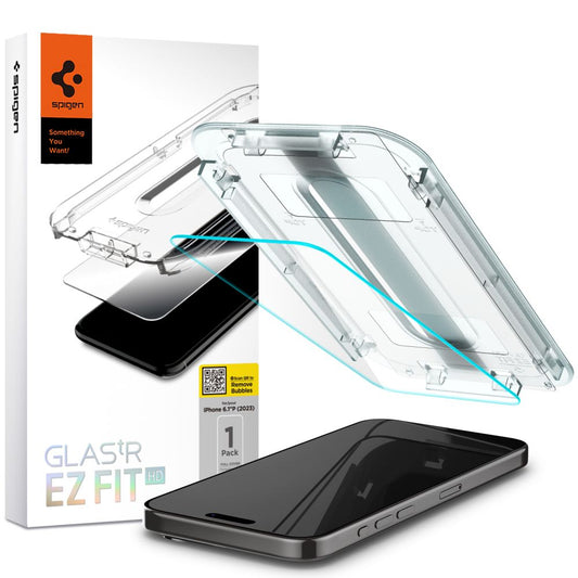 Spigen EZ FIT Displayschutzfolie für Apple iPhone 15 Pro, Glas abgeschirmt, Vollverklebung, 2.5D AGL06898 AGL06898 