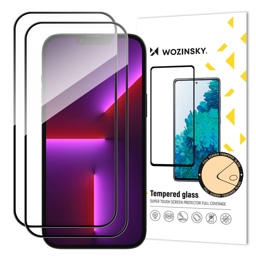 WZK Displayschutzfolie für Apple iPhone 15 Pro, abgeschirmtes Glas, Vollverklebung, 2er Set, Case Friendly, Schwarz 