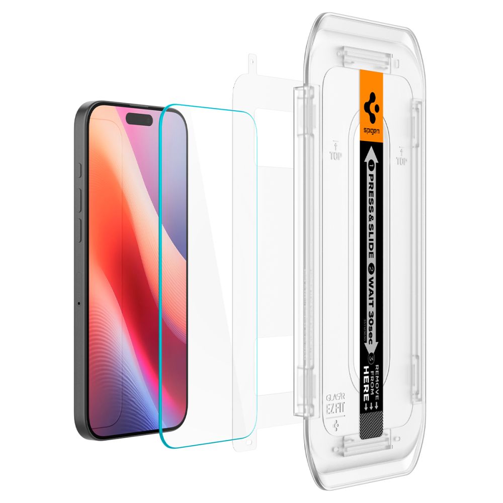 Spigen EZ FIT Displayschutzfolie für Apple iPhone 16 Pro, Glas geschützt, Vollverklebung AGL07935