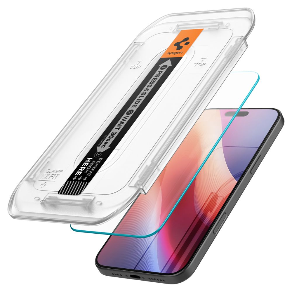 Spigen EZ FIT Displayschutzfolie für Apple iPhone 16 Pro, Glas geschützt, Vollverklebung AGL07935
