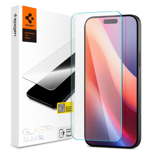 Spigen GlastrR Slim HD Displayschutzfolie für Apple iPhone 16 Pro, Glas geschützt, Vollverklebung, 2.5D AGL07937
