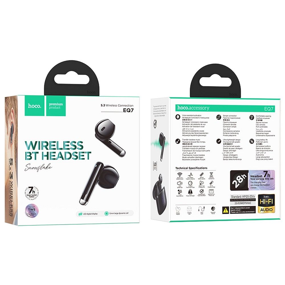 Handsfree Bluetooth HOCO EQ7, TWS, Schwarz