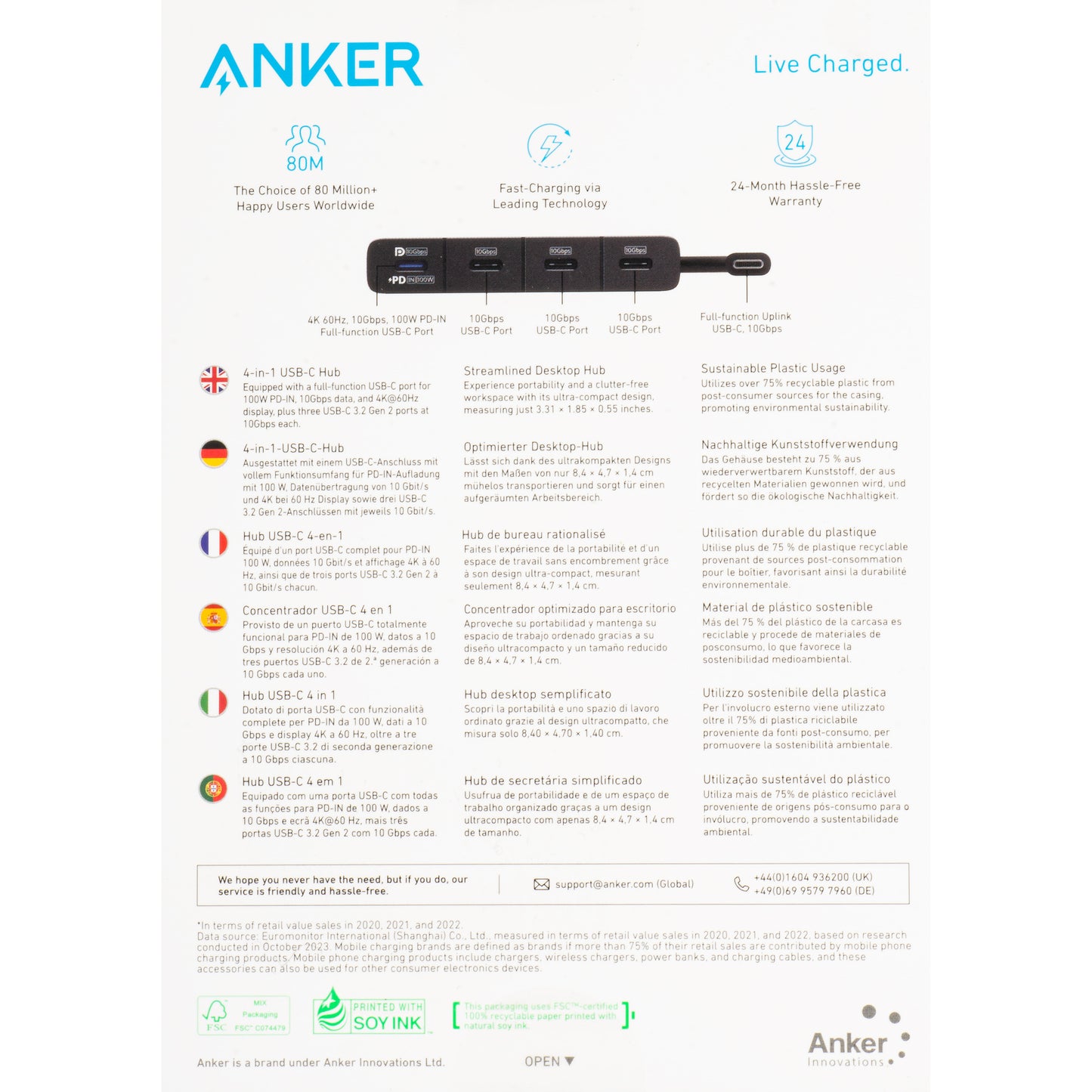 Anker USB-C Hub, 4 x USB-C, Black A8340GA1 