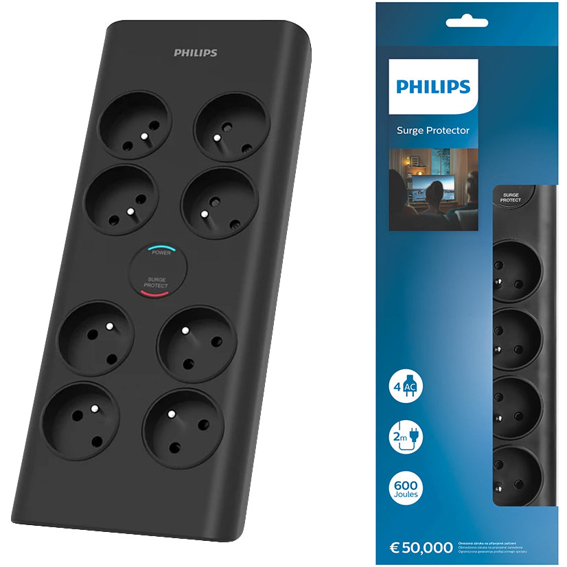 Verlängerungskabel Philips, 8 x Schuko, Schwarz PHIL-SPN7080BA/60 